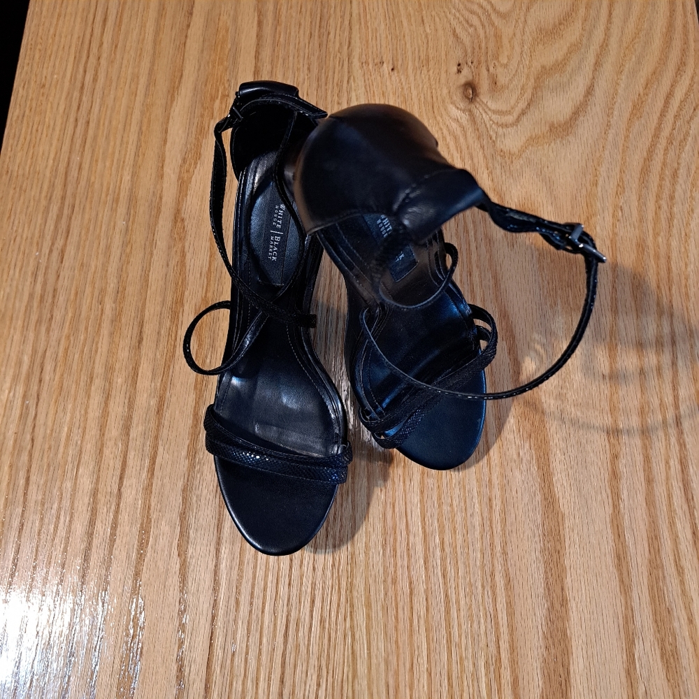 White House Black Market Strappy Wedge Sandals Black Size 9.5